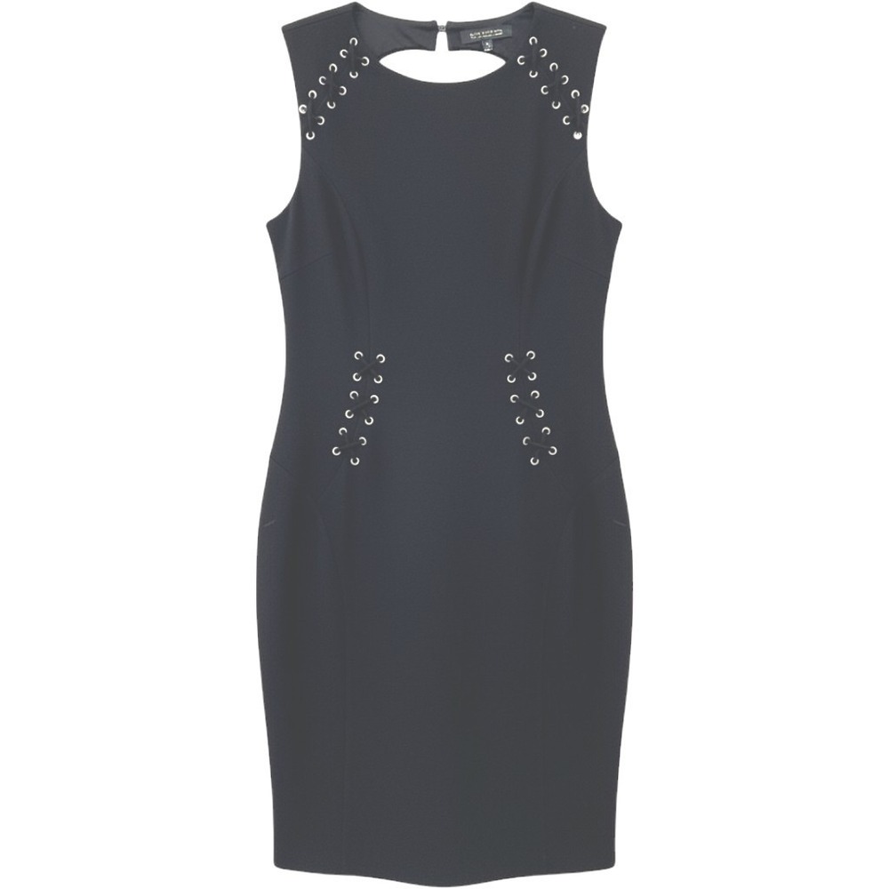 Cache Sheath Dress 12 Black Lace Up Grommet Cutout Back RN74578